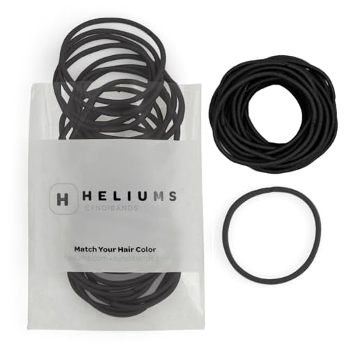 Heliums Thin Hair Elastics - Black - 2mm Ties for Thin Hair, 1.75 Inch, Medium Hold No Damage Ponytail Holders - 40 Count