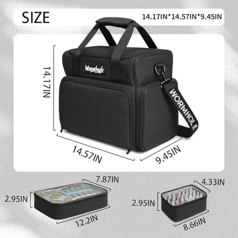 Wormhole Tattoo Case Tattoo Backpack with 3 Inner Removable Pouches 2 Layers Travel Bag for Tattoo Stencil Printer Tattoo Supplies Black 14.6" L x 9.5" W x 14.2" H