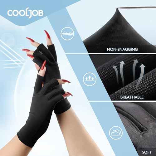 COOLJOB Anti-UV Gloves for Nail Lamp, Professional UPF50+ UV Protection Glove for Manicures, Art Skin Care Fingerless, Women Men Protect Hands from Sun and Nail Dryer Harm, Black, 1 Pair
