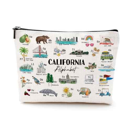 California Alphabet Cosmetic Bag Makeup Bag California Lovers Gift California Travel Souvenir Merch Vacation Friendship Gifts for Women California Lovers Girls Trip Gifts Favors Christmas Birthday