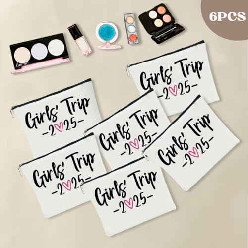 6 PCS 2025 Girls Trip Fashion Cosmetic Bags for Women - Travel Accessory - Canvas - Zipper - Adult Women - Unisex - 10 x 6 x 1.9 inches - Stain & Scratch Resistant