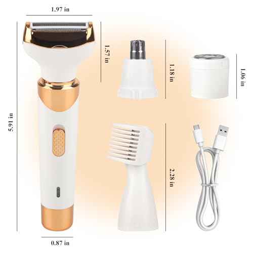 Electric Razor for Women Men,4 in 1 Painless Ladies Wet & Dry Body Razors and Facial Hair Remover, Rechargeable Painless Hair Removal Kit for Nose Face Body Leg Bikini Arm Hair