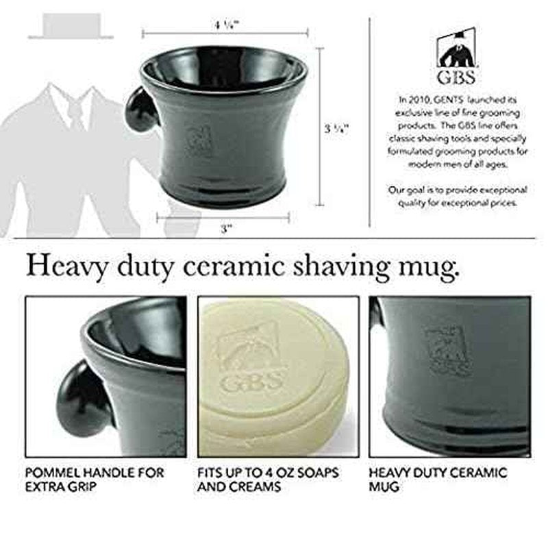 G.B.S Black Luxury Shaving Kit - Wood Straight Razor, Mug, Natural Soap, Brush, Alum block, Strop and Paste Grooming Kit, Black