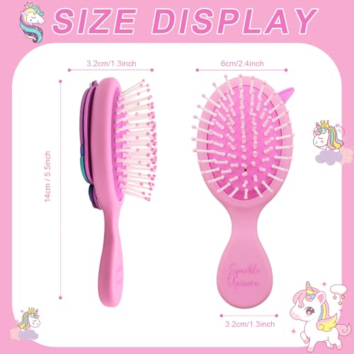Toddler Hair Brush - Mini Hair Brush for Kids - Travel Brush for Boys and Girls - Unicorn Brush with Air Cushion - Pink