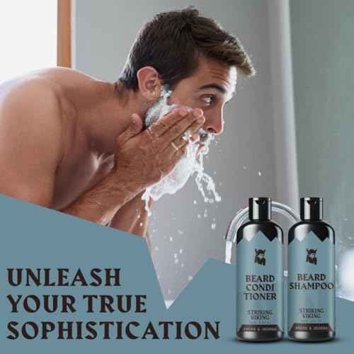 Striking Viking Beard Shampoo and Conditioner Set ? 4 Fl Oz Each, Fresh Masculine Scent - Beard Wash and Conditioner for Men - Cleanses & Softens, with Argan & Jojoba Oil - Sulfate & Paraben Free