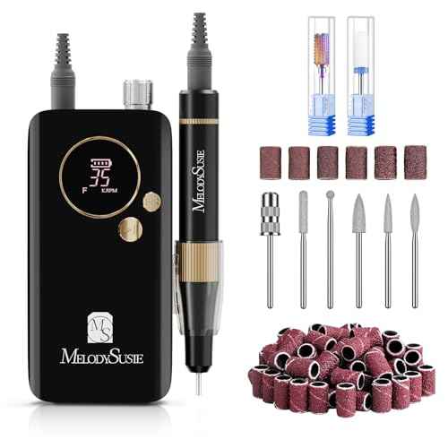 MelodySusie Professional Nail Drill, 35000 RPM Electric Nail File for Acrylic Gel Nails Removal, SM200F Portable Efile Coreless Motor for Quiet & Durable, Cordless Nail Kit with Bits for Salon & Home