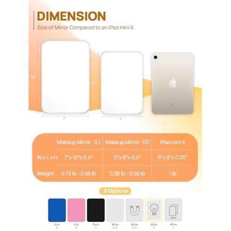 OMIRO Desk Makeup Mirror, 8 x 5 inches Table Mirror with Foldable Stand and Hanging Hole for Shaving and Travelling, White