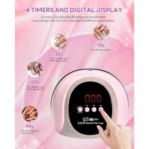 UV LED Light Nail Dryer For Gel Nails Quick Dry, 256W Professional UV Drying Light for Fingernail Polish , 57Pcs Beads Curing Gels Manicure Lamp, Portable Gel Cure Machine with Auto Sensor, 4 Timers