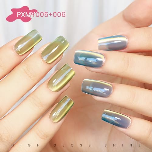 MIZHSE Cat Eye Gel Nail Polish, Dawn Cat Eye Effect Magnetic Gel Polish Set, 8 Colors Crystal Jelly Pink Red Green Purple Nail Gel with Magnet Stick Soak Off Nail Art Gift for Women