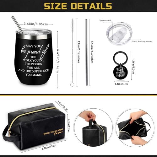 Dandat Set of 3 Thank You Gift for Men Leather Toiletry Bag May You Be Proud of The Work Sign 12oz Stainless Steel Tumbler with Inspirational Keychain for Men Teacher Male Staff(Black)