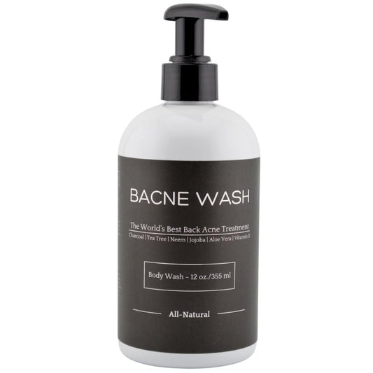 Bacne Wash: All Natural Back Acne Cleanser with Charcoal, Jojoba Oil, Tea Tree Oil, Neem Oil, Aloe Vera, Colloidal Oatmeal, and Vitamin E - Body Acne Wash for All Skin Types