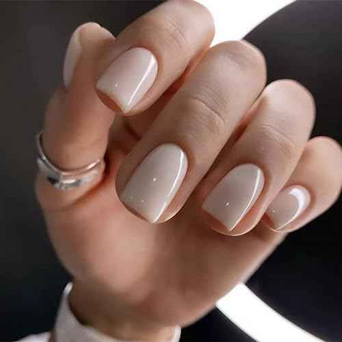 Modelones White Press on Nails, Short Square Fake Nails, Reusable Nail Kit with Nail Glue Adhesive Tabs Mini Nail File, Christmas Nails Press Ons 32Pcs16 Sizes, Women Girl Gift