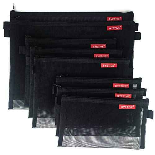 Mesh Cosmetic Bag Mesh Makeup Bag Set Nylon Bag With Zipper Toiletry Beauty Storage Bags Zipper Pouch Cosmetic Organizer Travel Accessories Kit Set Portable Storage, 8 PCS Black A