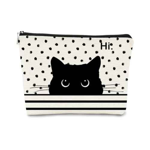Cat Makeup Bag - Black Cat Purse, Small Cute Makeup Bag Cosmetic Bag For Women & Teen Girls, Cat Lady Gifts For Women (Polka Dot)