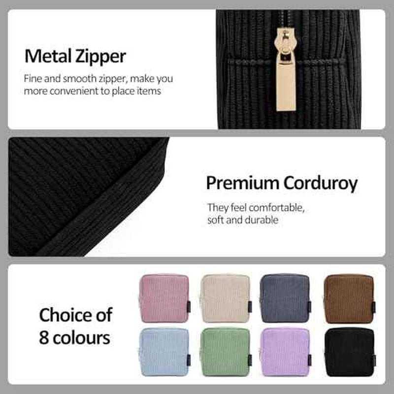 MAGEFY Small Makeup Bag for Purse Mini Cosmetics Bag Corduroy Cute Cosmetic Pouch for Women with Slip-in Pockets