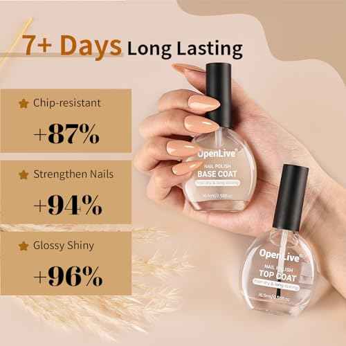 Base and Top Coat Nail Polish Quick Dry,16.5ml Large capacity Basic Nail Polish Set Air Dry Fast, High-Glossy Shiny, No U V Light Needed for Women Salon DIY Nail Art