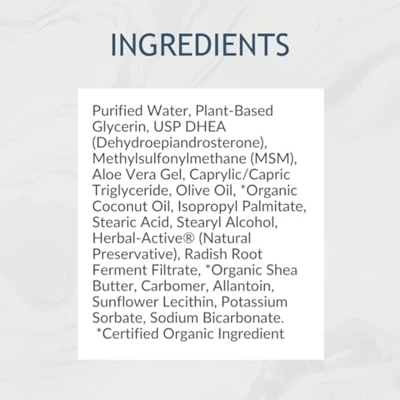 DHEA Cream 50mg for Women and Men, Maximum Strength Natural DHEA Cosmetic Formulation for Skin Hydration Balance, Pure, Non-GMO, Gluten-Free, Paraben-Free, Skin Cream 2-Month Supply (Unscented - 3oz)
