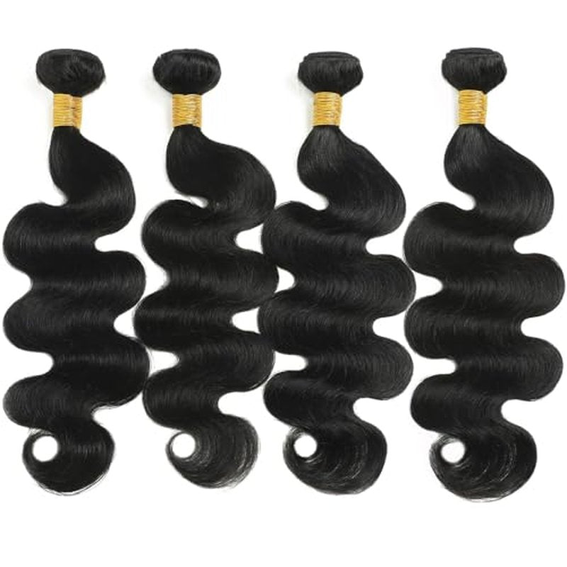 Body Wave Bundles Human Hair 14 16 18 20 Inch Human Hair Bundles 100% Unprocessed Brazilian Virgin Quick Weave 4 Bundle Human Hair Extensions for Black Women Natural Color