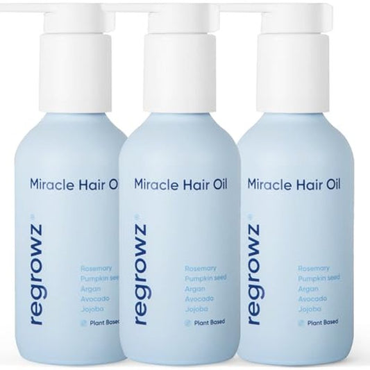 Regrowz Natural Hair Oil 3 x4.06 Fl Oz - Rosemary Hair Growth Oil with Argan & Jojoba ? Strengthen, Hydrate & Moisturise Dry, Damaged Hair ? Hair Loss Treatment