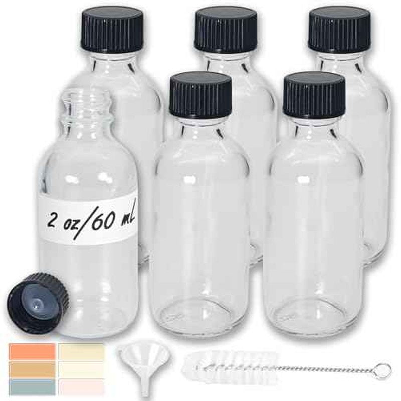 6 Pack 2oz Small Clear Glass Bottles with Lids, Leak-proof 60mL Shot Bottles with Caps for Wellness, Ginger, Essential Oils, Liquids, Potion, Juice, Personal Care & Beauty