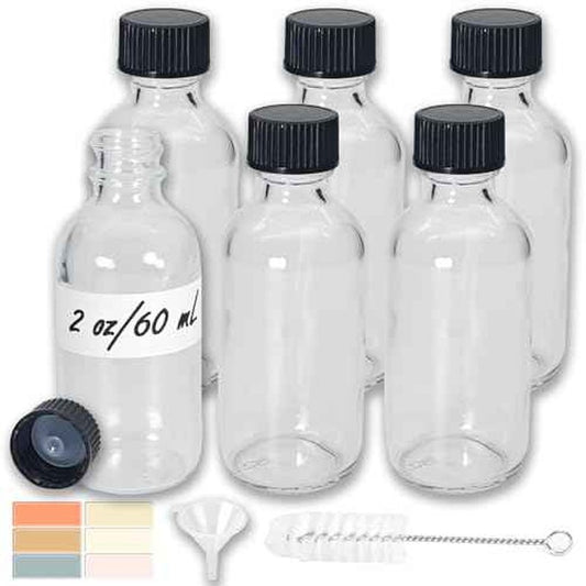 6 Pack 2oz Small Clear Glass Bottles with Lids, Leak-proof 60mL Shot Bottles with Caps for Wellness, Ginger, Essential Oils, Liquids, Potion, Juice, Personal Care & Beauty