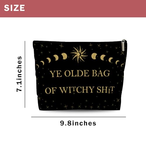 Witchy Gifts for Women, Ye Olde Bag of Witchy Sht Makeup Bag, Witch Stuff Birthday, Halloween Cosmetic Bag with Zipper (Black)