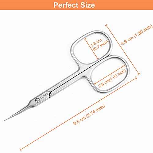 THRAU Cuticle Scissors Extra Fine for Manicure and Pedicure, Curved Blade Nail Scissors, Precise Pointed Tip Grooming Kit for Eyebrow, Eyelash, Trim Nail and Dry Skin, Small Scissors
