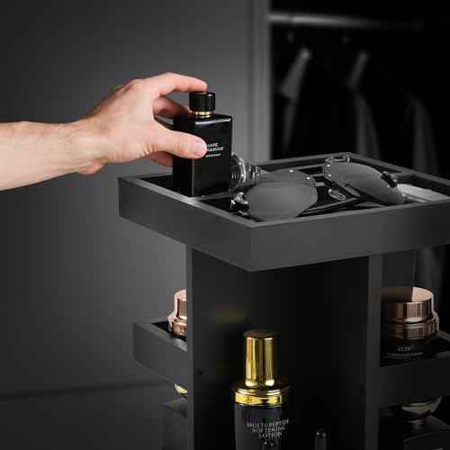 EXIN DECHEN Cologne Organizer for Men,Cologne Stand,3 Tier Large Capacity Wood Perfume Shelf with Rotate,Desk & Nightstand Organizer,Mens Husband Birthday Gifts Ideas,Christmas Gifts for Men(Black)