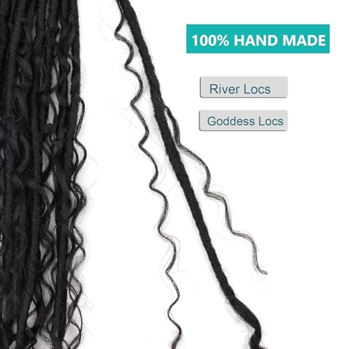 Goddess Locs Crochet Hair Pre-looped 24 Inch New Boho Faux Locs Crochet Hair with Curly Ends 8 Packs Bohemian River Locs Crochet Hair for Black Women 1B (1b, 24 Inch (Pack of 8))