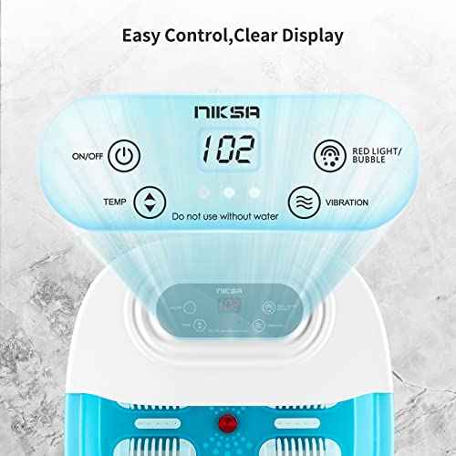 Niksa Foot Spa Bath Massager with Heat, Bubbles, Vibration and Red Light,4 Massage Roller Pedicure Foot Spa Tub for Feet Stress Relief,Foot Soaker with Mini Acupressure Massage Points(Blue)