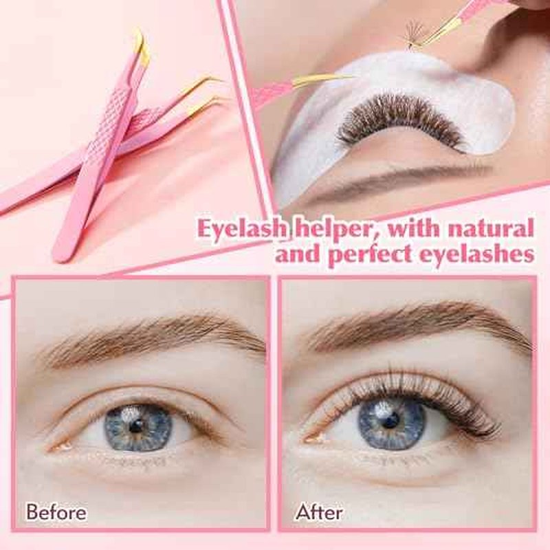 2PCS Professional Lash Tweezers Set, Bent & Straight Tip Precision Eyelash Extension Tweezers for False Lashes, Non-Slip Grip