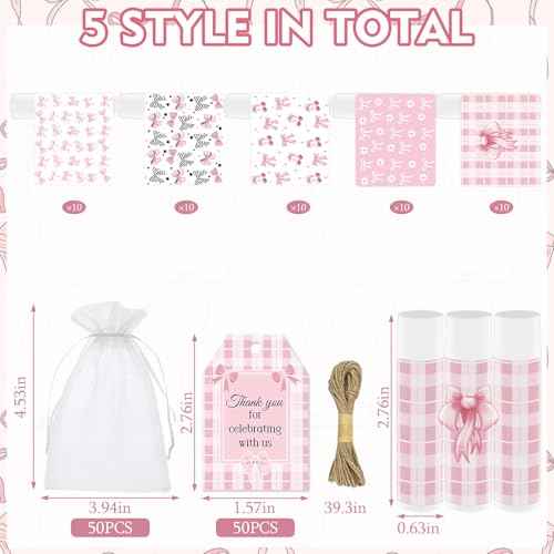 50 Pack Pink Bow Baby Shower Favors Bulk Lip Balm Girls Favors Gifts for Bachelorette Girls Pink Bow Moisturizing Lip Care Pretty lipstick Birthday Thanksgiving Christmas Party Supplies (pink bow)