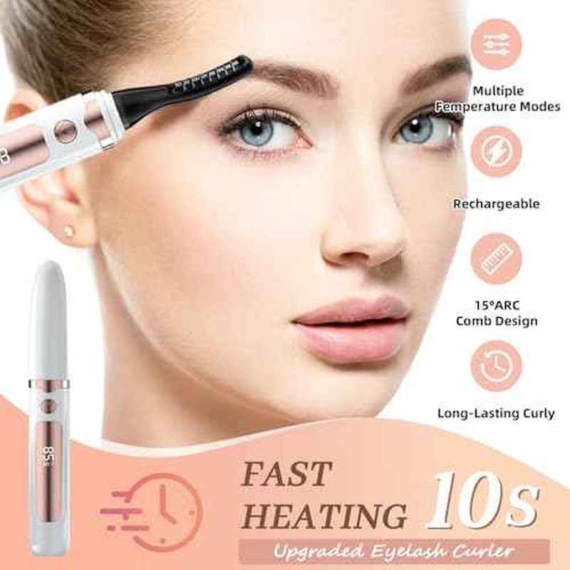 2025 Heated Eyelash Curler-USB Rechargeable Electric Eyelash Curler- Eyelash Curlers Heated 4 Temperature Modes Fast Heat Up Within 5s - 24 Hours Long Lasting- with Led Display for Women Girls (White)