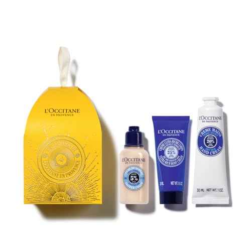 L'OCCITANE Shea Holiday Ornament Gift Set for Comforted & Nourished Skin: Includes Travel-Sized Shea Butter Hand Cream, Ultra Rich Body Cream and Milk Extra Gentle Soap