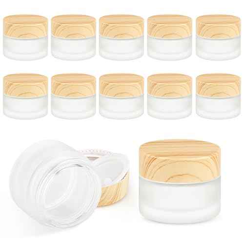 Frosted Glass Jar 12 Pack 15g/0.5oz Cosmetic Cream Jar Empty Sample Jars Travel Makeup Container Jar Pot For Lotion Cream Lip Balm Eyeshadow And More