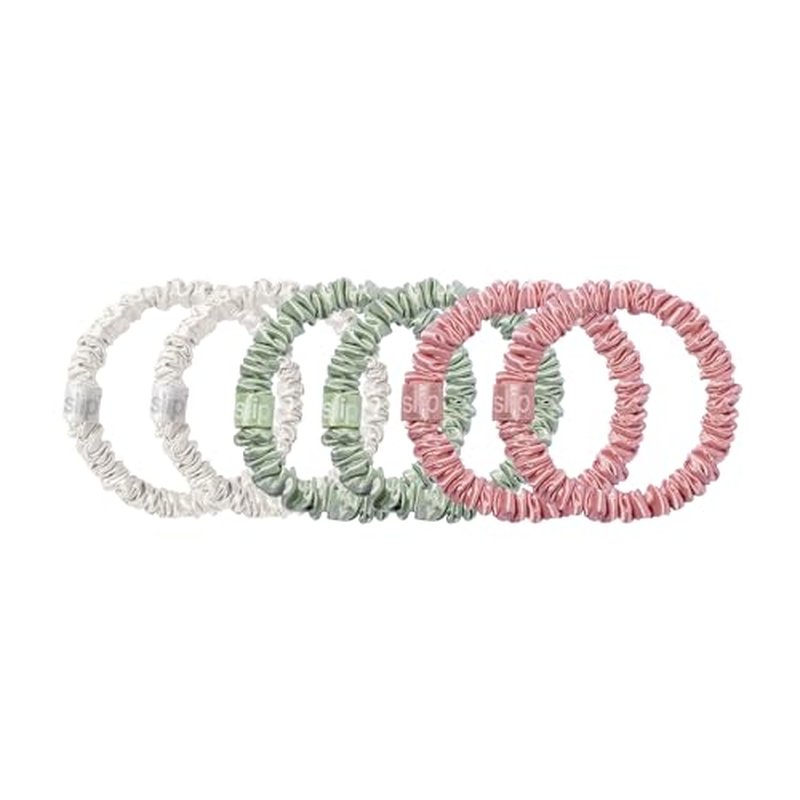 Bellerose Silk Skinny Scrunchies - 100% 22 Momme Mulberry Silk Hair-Friendly Elastic Set (6 Luxurious Scrunchies for Women)