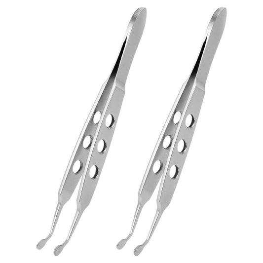 2Pcs Stainless Steel Eyelid Tweezers Eye Care Tool for Meibomian Gland Expressor and Eyelid Blockage Removal Portable Eye Treatment Tweezers