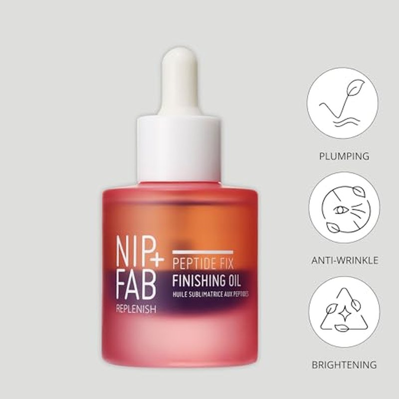 Nip+Fab Peptide Fix Finishing Oil 2%, 1.01 fl oz, Perfect Finish for All Skincare Routines, Support the Skin Barrier, Brighter Smoother Skin Lightweight Bi-Phase Anti-Wrinkle Formula