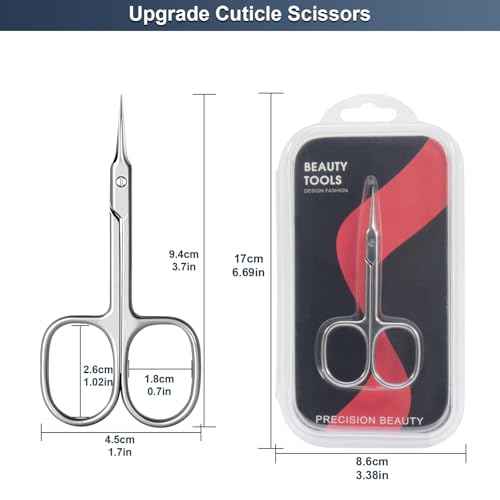 CGBE Cuticle Scissors Extra Fine Curved Blade, Super Slim Manicure Scissors for Cuticles Professional Small Scissors with Precise Pointed Tip Grooming Blades, Eyebrow, Eyelash, and Dry Skin - Silvery