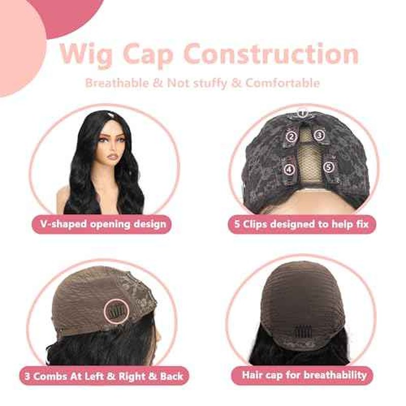 V Part Wig Human Hair Body Wave 100% Real Human Hair Upgrade U Part Human Hair Wig 180% Density Beginner Friendly 1B/30 (16 inch)
