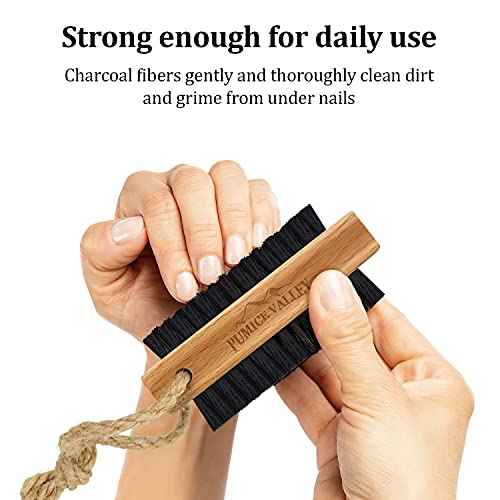 Wooden Cleaning Finger Nail Brush with Nylon Charcoal Bristles & Hanging Rope - Double-Sided Fingernail Brush for Scrubbing Fingernails and Toes (Beechwood)