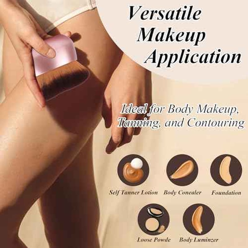 75MM Extra Large Self Tanner Kabuki Makeup Brush ? Ultra Soft Dense Vegan Bristles for Body Makeup, Bronzer & Foundation?Applies Tanning Mousse, Lotion & Self Tanner?Rose Gold, Wet & Dry