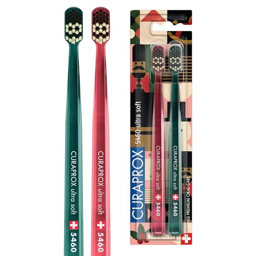 Curaprox Manual Toothbrush ? Christmas Edition 2023 | Ultra-Soft for Sensitive Teeth and Gums | 2-Pack, Festive Red and Green