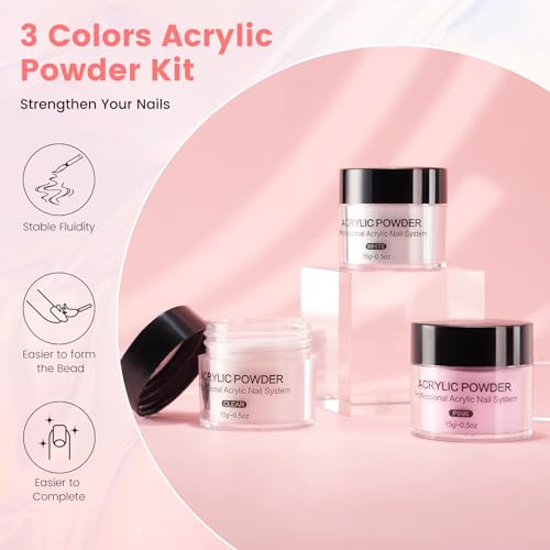 Nail Kit for Beginners with Everything: Professional Nail Acrylic Powder Liquid Set with Practice Hand Drill U V Light in Cosmetic Bag for Women Salon Home (Silver)