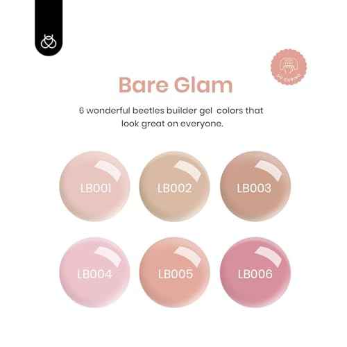 Beetles Builder Gel Set, 6 Colors 7 in 1 Clear Nude Pink Brown Strengthener Gel for Nail Extension & Building Apex Fall Nails Art Design Friendly for Beginner Women,UV & LED Lamp Needed