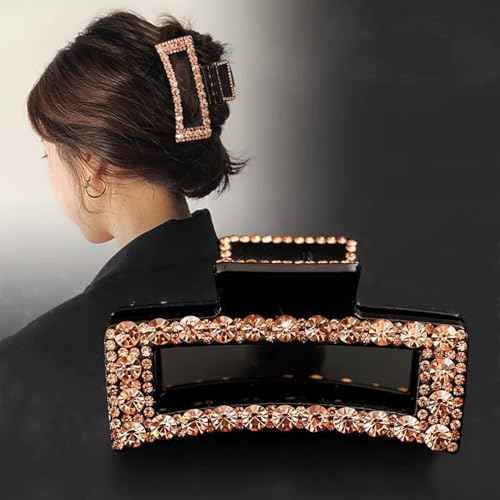 Rhinestone Hair Claw Clips, 2 Pack Exquisite Crystal Jaw Clips Nonslip Hair Clips for Thick Long Hair, Fashion Hair Clamp Accessories for Women Ladies Strong Hold Hair Barrette for Hair Styling
