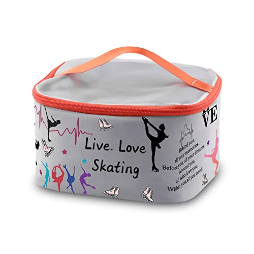 PXTIDY Ice Skating Gifts Skating Cosmetic Organizer Bag Live Love Figure Skating Gifts Makeup Case Skate Lover Gift for Women Skating Team Gift(-LT)