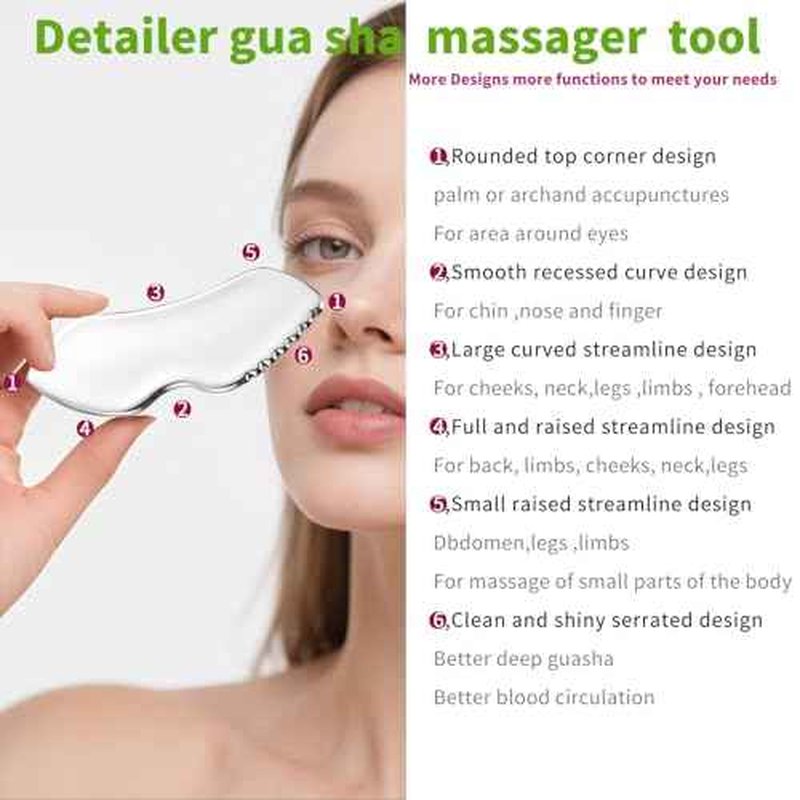 ANNROS 2Pcs Stainless Steel Gua Sha Facial Tools, GuaSha Set for Face Neck, Natural Skin Care£¬Perfect GuaSha Set for Skincare and Rituals and Travel-Friendly, Gift for Women