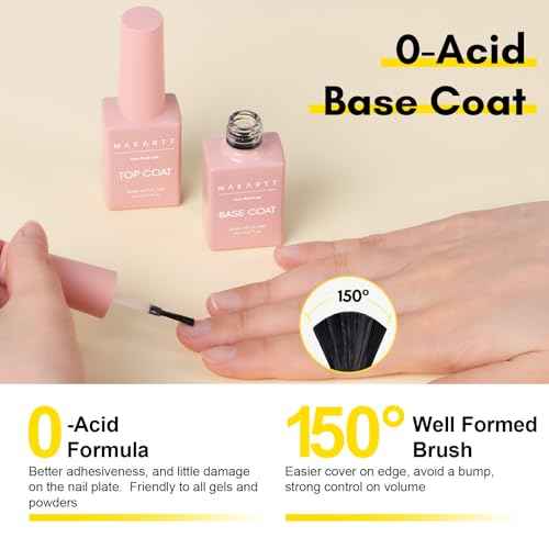 Makartt Gel Top Coat and Base Coat Kit: Clear Gloss Shiny No Wipe Stain Resistant General Top Coat Nail Polish UV and Primer for Acrylic Nails Dip Powder Gel Nail Polish Beauty Gift