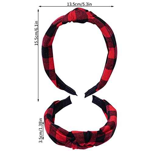 SUMERSHA 6pcs Christmas Knotted Headbands Buffalo Plaid Headband Wide Top Knot Hair Bands Non-slip Turban Head Bands Fashion Women Girls Hair Accessories for Birthdays Christmas Parties
